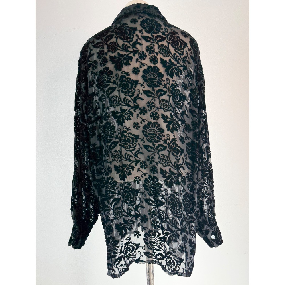 VTG 90s Ann Taylor Black Velvet Burnout Button Front Top Whimsigoth Fairy Grunge - Picture 2 of 8